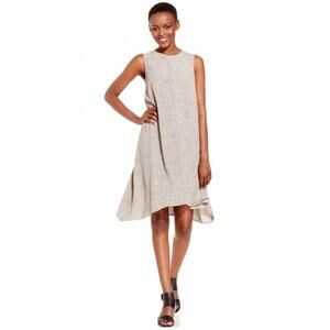 Eileen Fisher Size Large Sleeveless Midi Dress Broken Chevron Print Cream Black